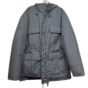 Men's New Turtle Bay Goose Down Zip Button Up Hood Gray Winter Warm Coat Size XL